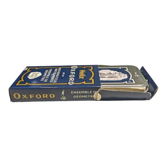 Helix Oxford Set Of Mathematical Instruments Set Dark Blue Vintage Storage Tin - Picture 6 of 6